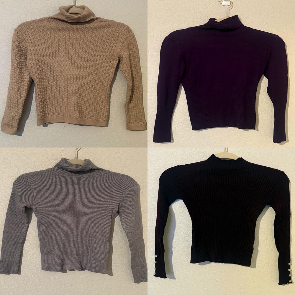 Women's Bundle of 4 Stretchy Casual Mock Neck Pullover Top Sweater - S Workwear